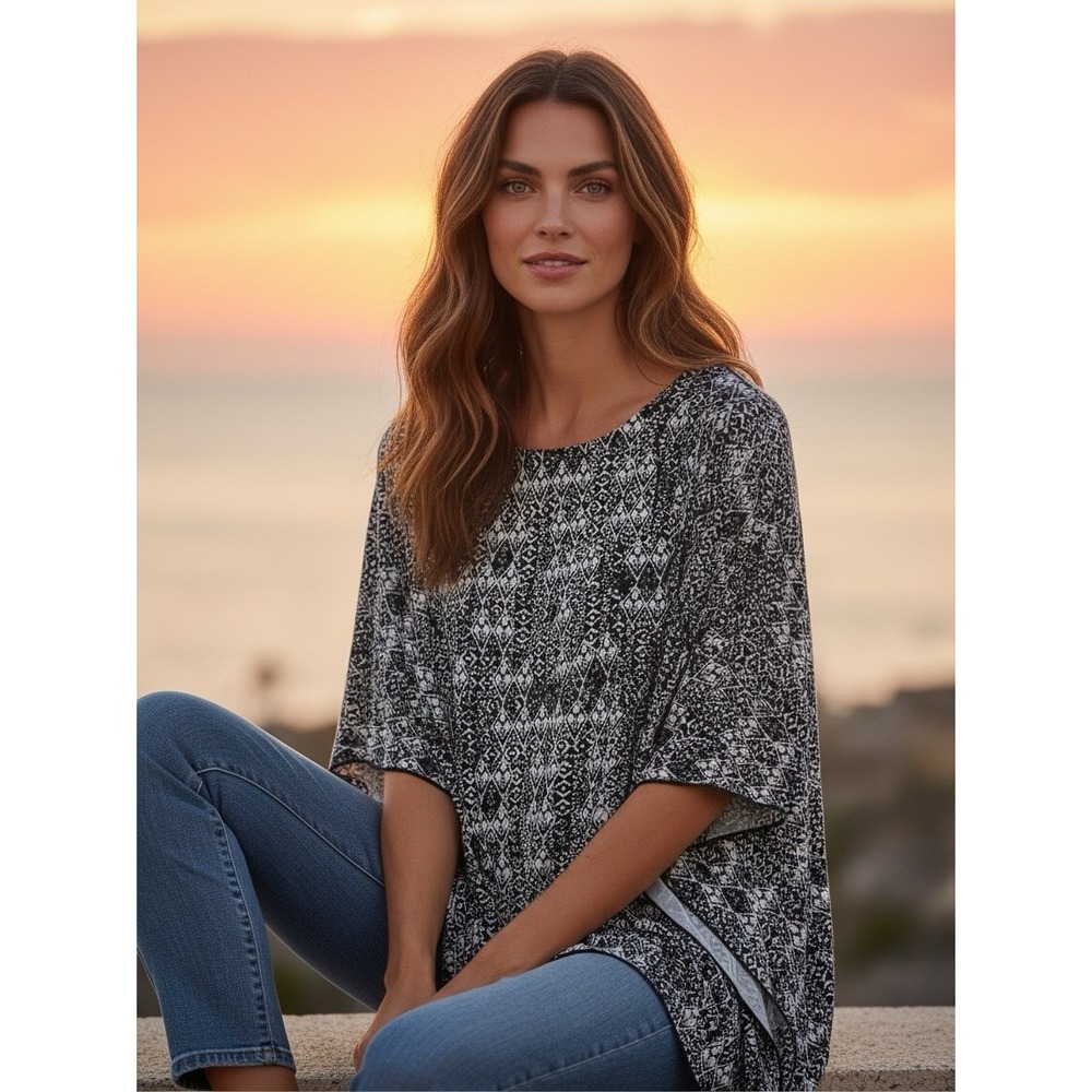 Coolibar UPF 50+ Women's 2XL Poncho Tunic Sun Protection Navy White NEW